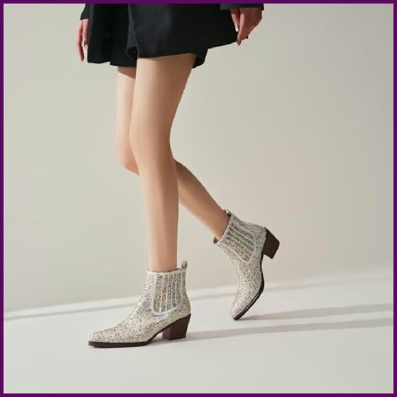 Rhinestone Cowboy Boots Women's Size 6-11 Pointed Toe Chunky Heel - Picture 3 of 8